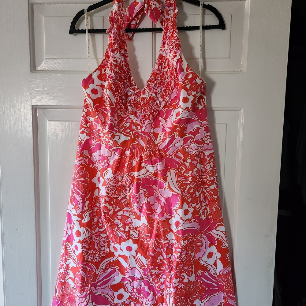 Lilly Pulitzer Pink and Orange Floral Halter Dress
